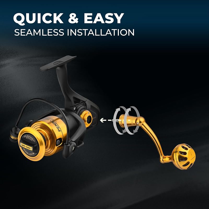 Power Handle Upgrade for Penn Spinfisher V/VI & Slammer III/IV Reels – 65mm Crank, Gold (Variation: Gold+For Slammer/Spinfisher 2500-4500 Thread)