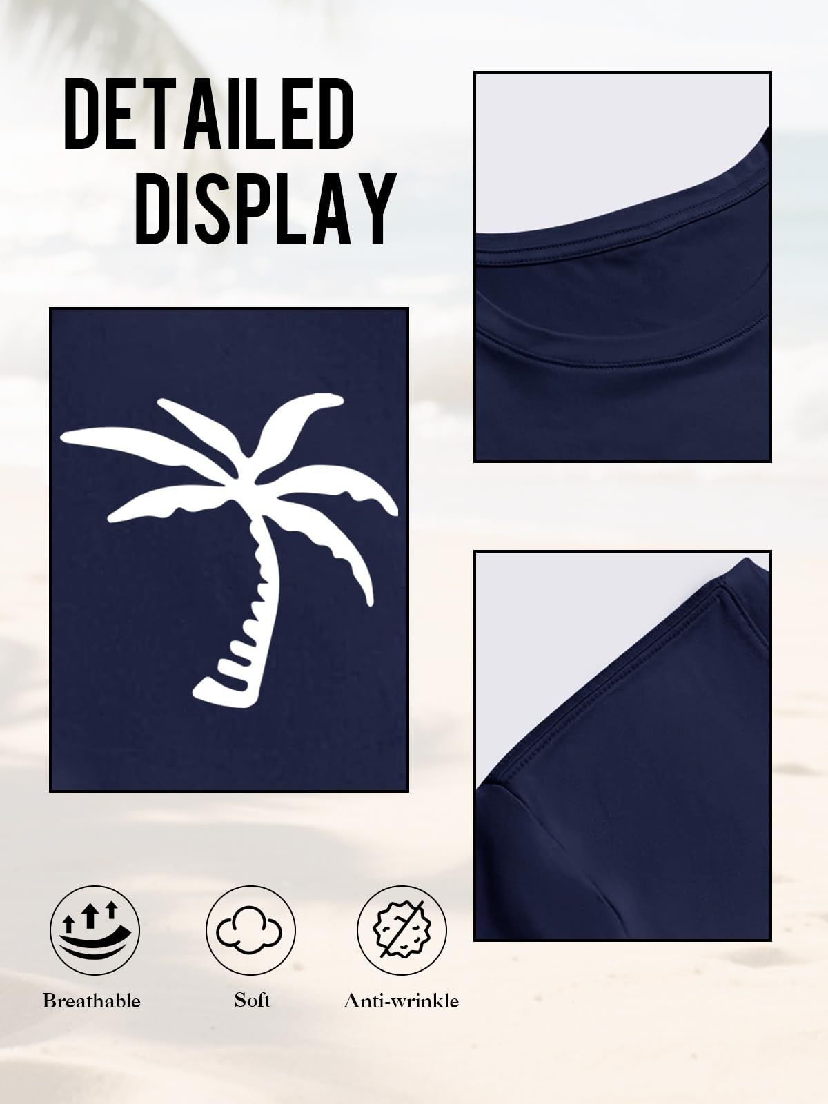 iudam Mens Short Sleeve T-Shirt Graphic Loose Fit Tee Crew Neck Palm Tree Summer Shirts (Navy Blue,XL)