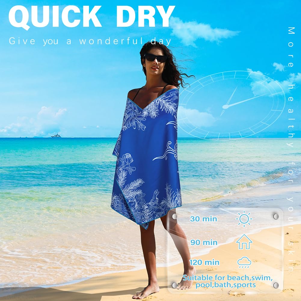 Widdonen Microfiber Beach Towel,Compact 2 Pack-71x32 Inch with Bag Travel