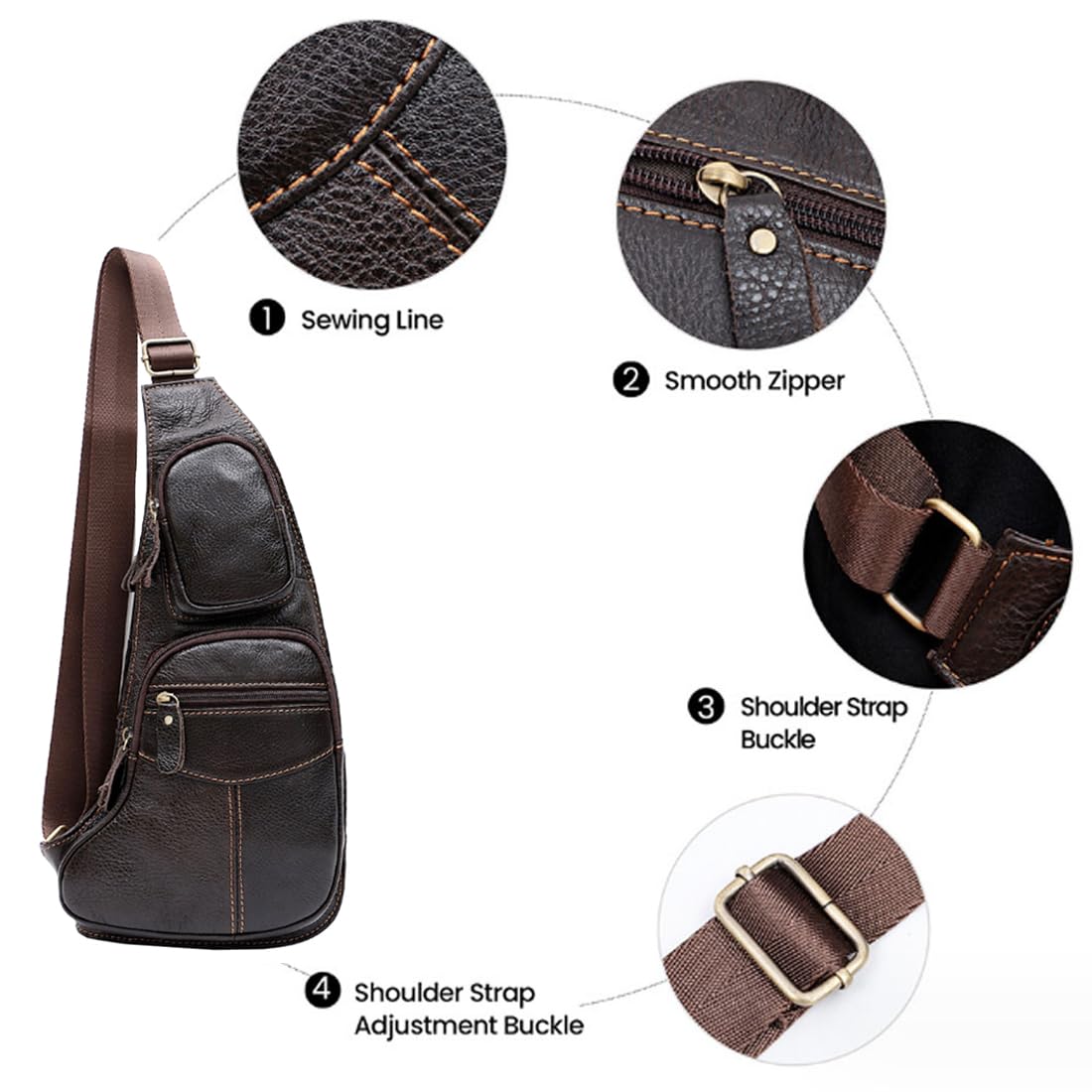 KPYWZER Vintage Leather Sling Bag Bags for Men Women Backpack Shoulder Messenger Crossbody Outdoor Travel Hiking Camping Tactical Chest Pack Daypack Coffee