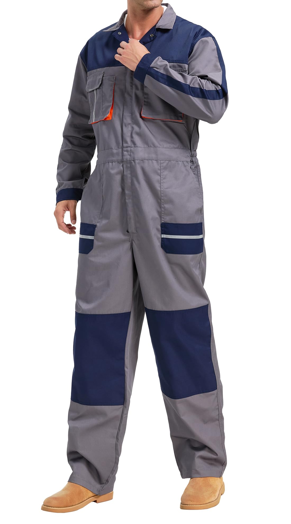 Yukirtiq Men's Work Coveralls Multi Pockets Garage Work Jumpsuit Zip Coverall One Piece Workwear Mechanic Overalls, Dark Grey, S