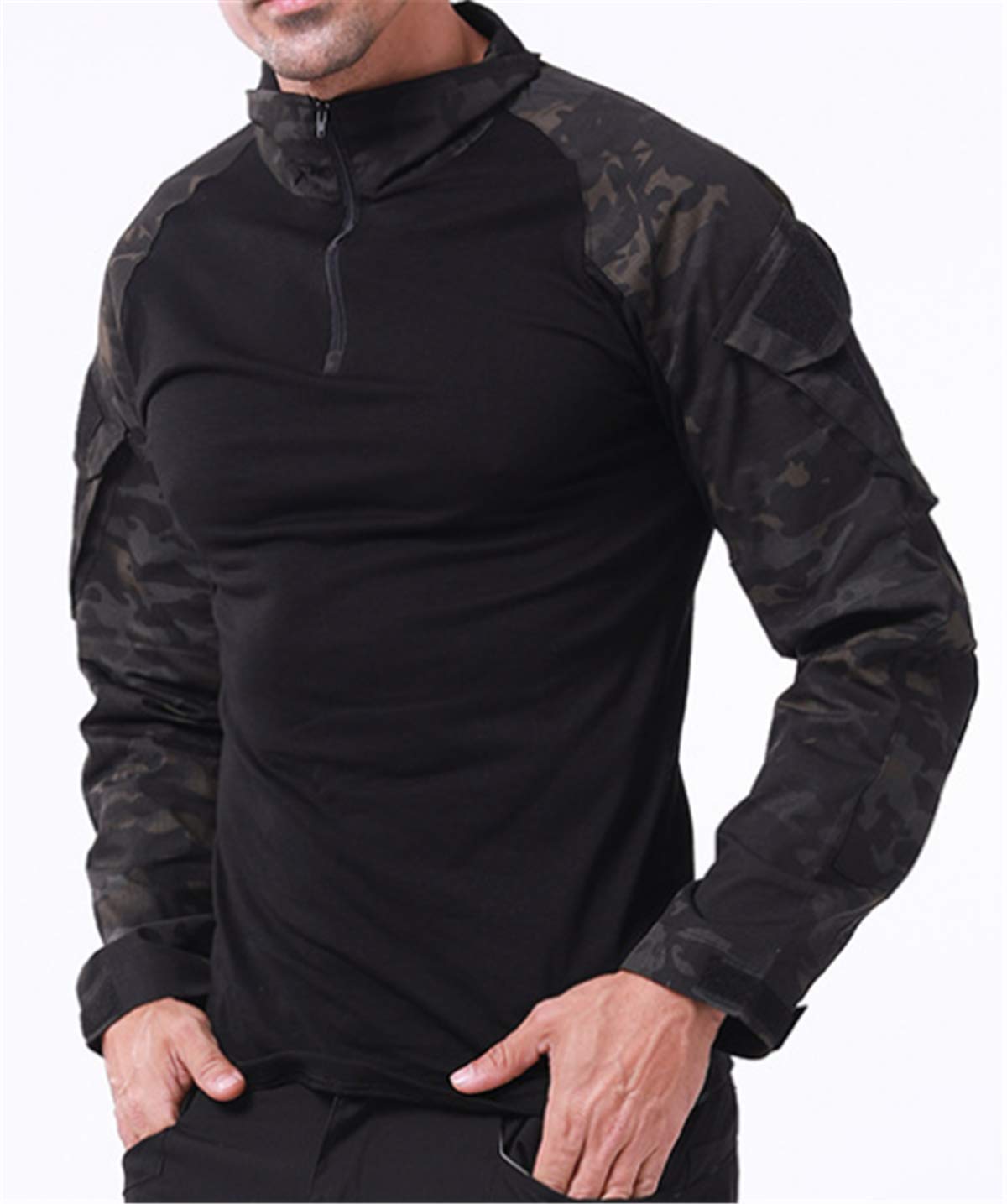 Mens Combat Suits Military Uniforms Army BDU Tactical Sets Shirts and Pants Comfortable Soft Breathable Quick Dry Snug Fitting Work Training Airsoft Paintball Apparel Gear,Black Camo US S,CN L