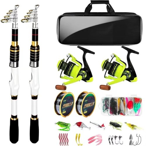 Telescopic Fishing Rod and Reel Combo, 2PACK 5.9FT 6.89FT Carbon Fiber Travel Rod, 2 Collapsible Spinning Reels, 2 100m Line, Carrier Bag and Carrier Bag Lures Kit for Adults Beginners