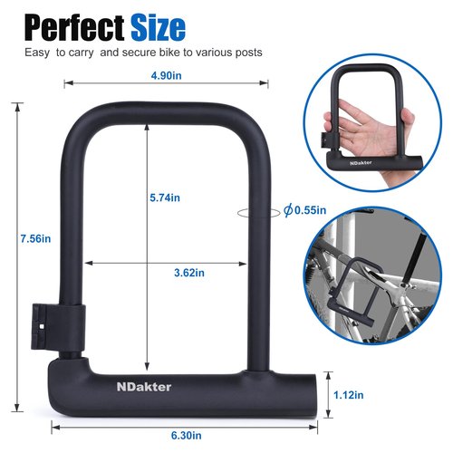 Bike U-Lock,14mm Mini Lightweight Bicycle U-Shaped Lock with 2 Keys,Portable Heavy-Duty and Solid Bicycle Lock for Mountain Bikes, Road Bikes, Shop Doors, with Sturdy Mounting Bracket