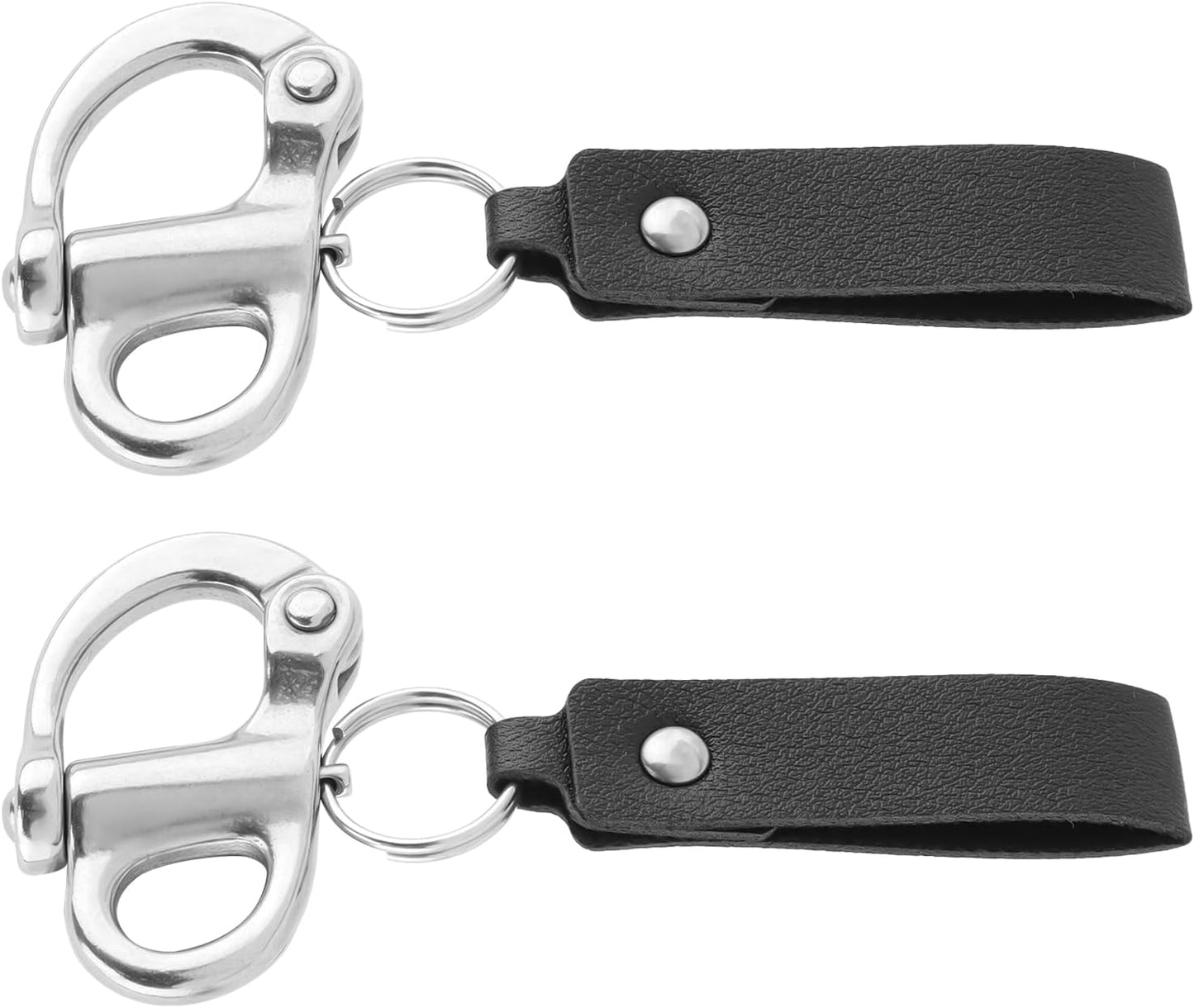 2 Pack SCBA Mask Quick Release Clip Shackle with Leather Lanyard, 316 Stainless Steel Snap Swivel Clips for Firefighting, Outdoor & Emergency Use
