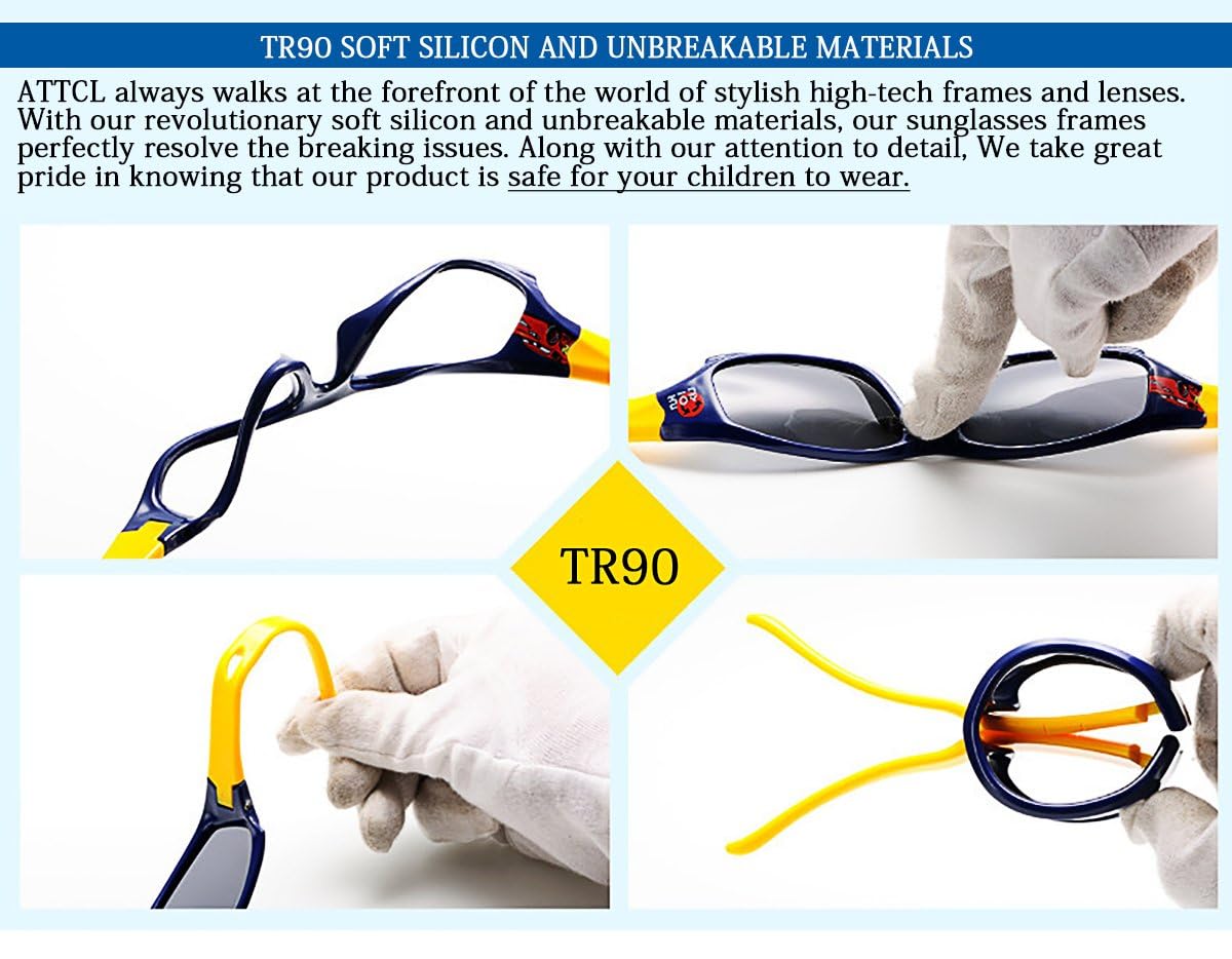 ATTCL Unbreakable Polarized Kids Sunglasses: UV Protection TR90 Ultra-Light Sports Sun Glasses for Boys Girls Age 4-11 shades 5025 black-blue-lens