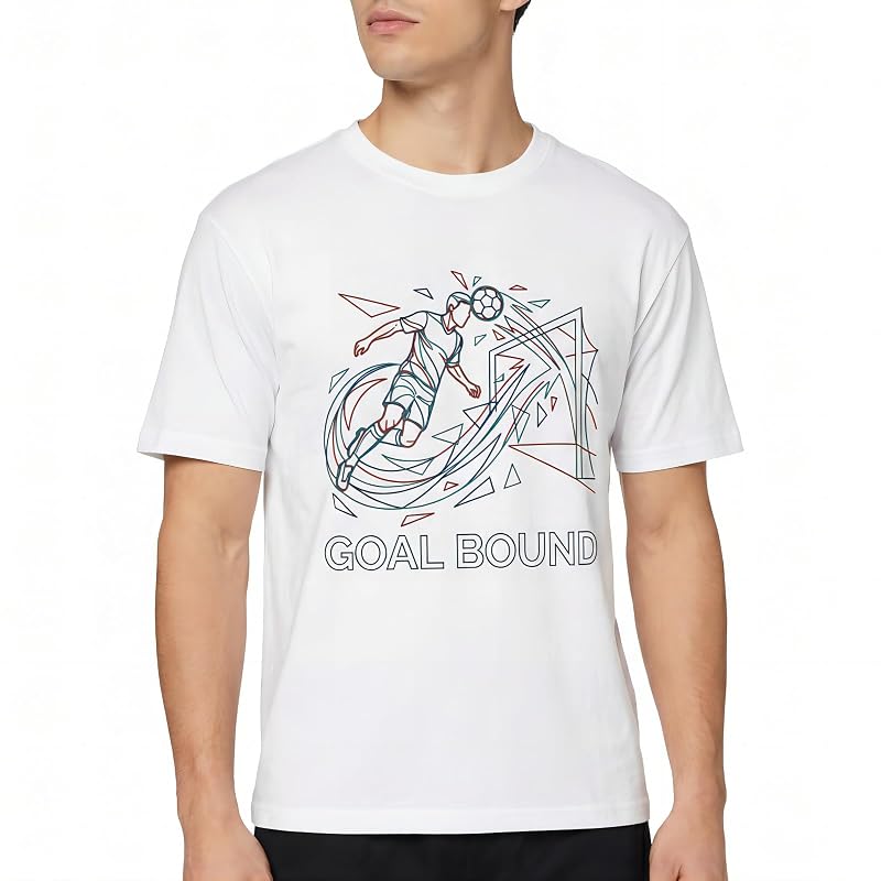 BINOCHE Men’s Soccer Graphic T-Shirt, 100% Cotton – White Sft002+Medium