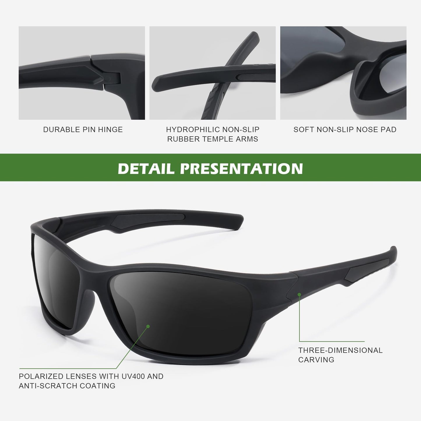Fanshen Polarized Sunglasses Men Women, Wrap Around Mens Sunglasses for Mens Womens Cycling Running UV Protection (Matte Brown/Brown)