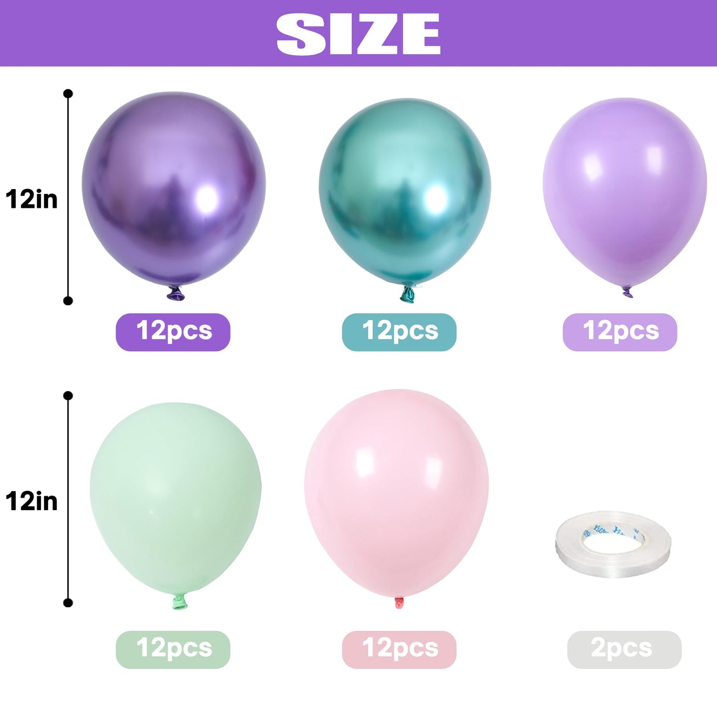 Mermaid Party Balloon Set, 60 Packs 12 Inches Metallic Purple Pink Green Blue Latex Balloons for Girls Mermaid Birthday Party Decoration, Baby Shower, Birthday, Under The Sea Party Decorations