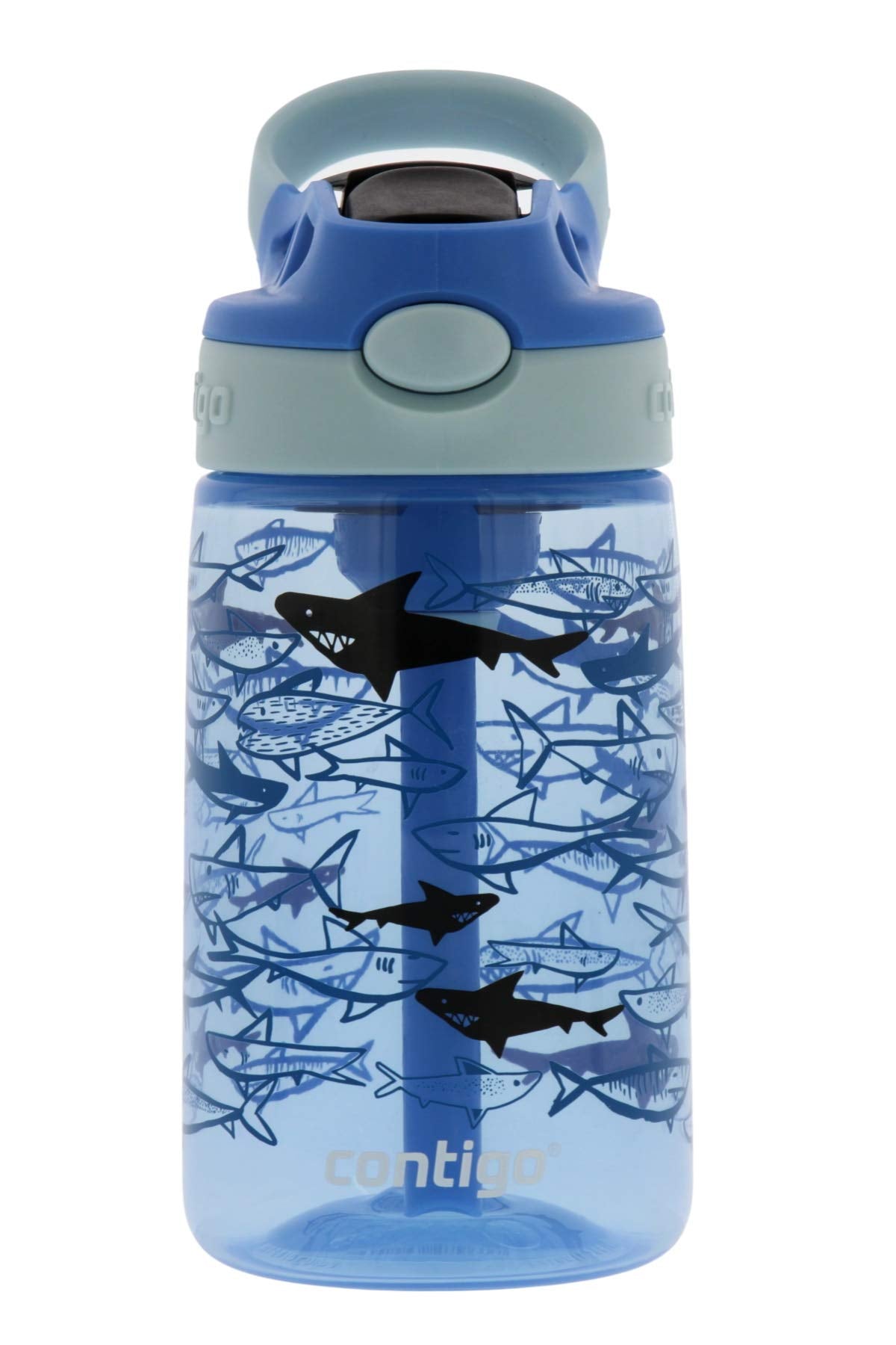 Contigo Aubrey Kids Cleanable Water Bottle with Silicone Straw and Spill-Proof Lid, Dishwasher Safe, 14oz, Blue Sharks