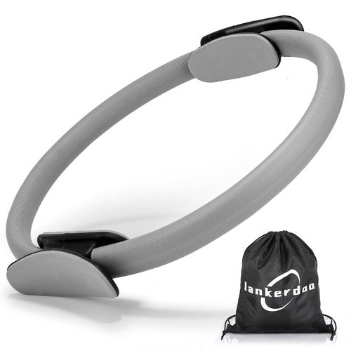 LANKERDOO Pilates Ring Fitness Circle 14" Yoga Rings Magic Circle with Dual Padded Handles for Toning Arms, Thighs/Legs & Core，Home Exercise Equipment ﻿ (Grey)
