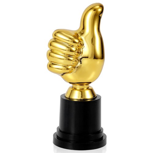 Golden Thumbs Up Trophy, 5.12in Engraving Funny Plastic Winner Award Status Sculpture for Celebrations Sports Game Classroom Job Football Competition Rewards Gift for Humorous Recognition