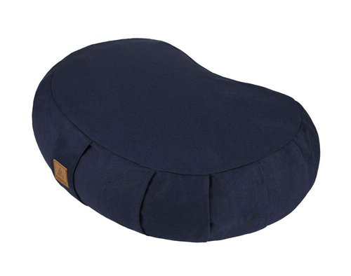 Crescent Zafu Meditation Pillow, 44 x 28 x 14 cm, Zabuton Yoga Bolster, Meditation Cushion, Floor Pouf, Yoga Pillow, Zippered Organic Cotton Cover, Natural Buckwheat, Kneeling Pillow Large-Navy Blue