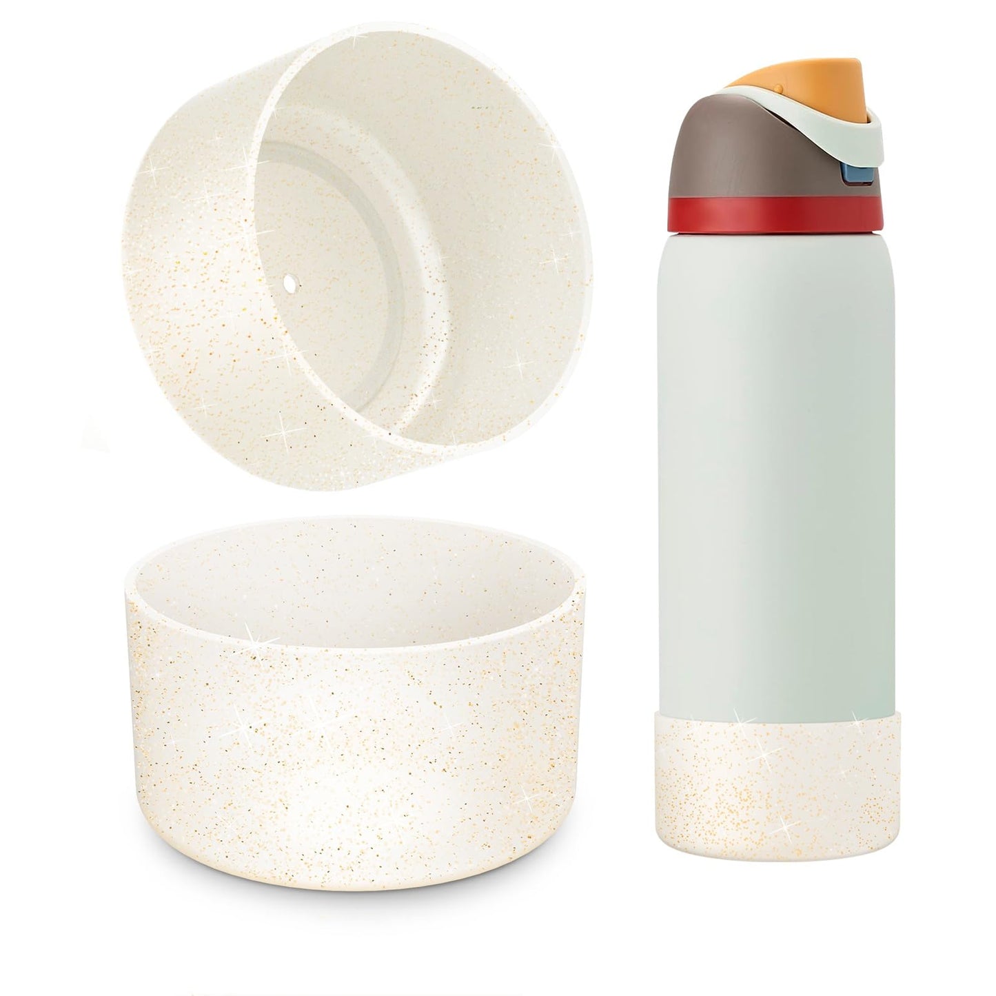 Beonsky 2 PCS Glitter Silicone Boot for Owala Water Bottle 40 oz, Anti-Slip Protective Sleeve for FreeSip/Twist/Flip Stainless Steel Water Bottles Accessories
