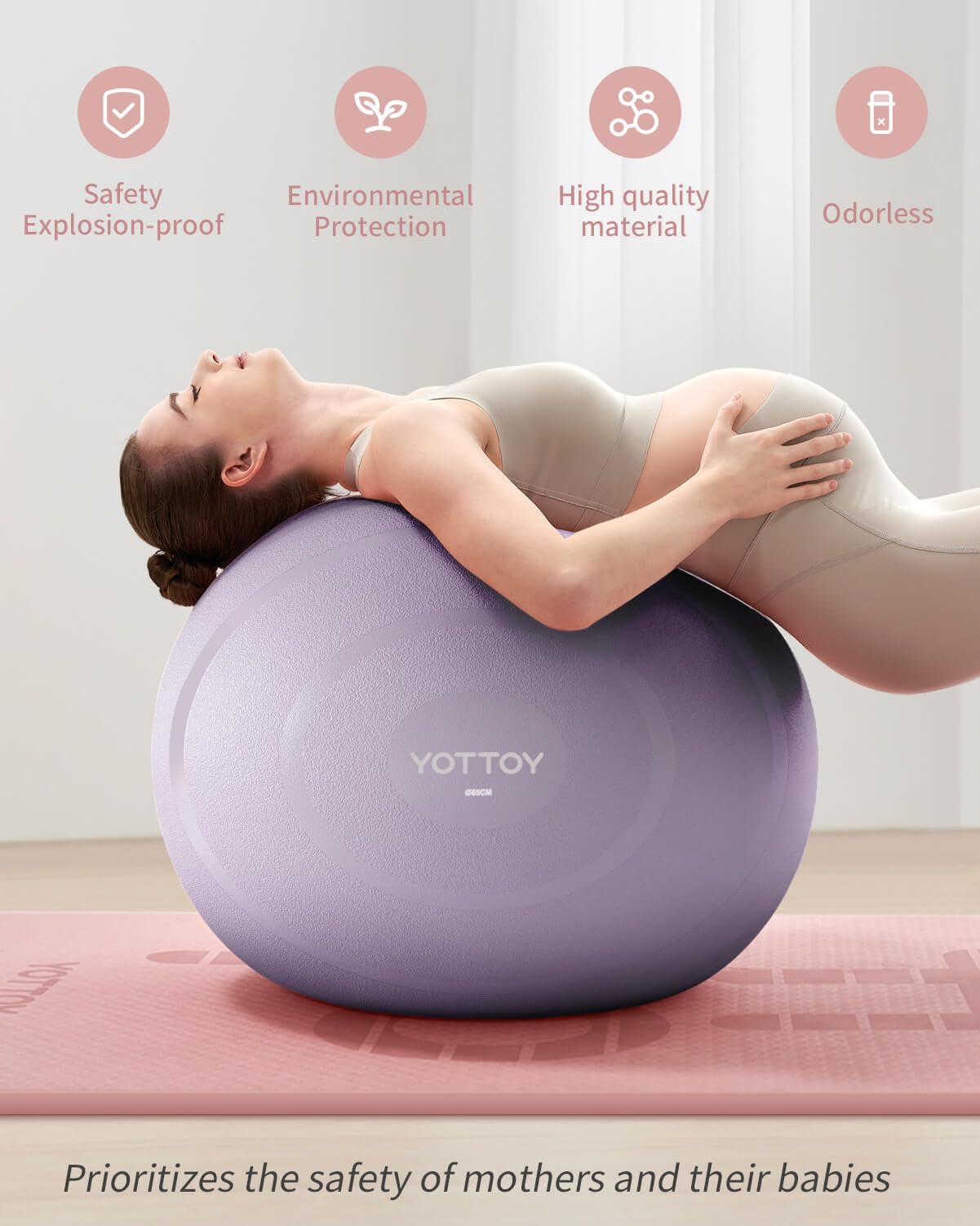 YOTTOY Anti-Burst Exercise Ball for Working Out, Yoga Ball for Pregnancy,Extra Thick Workout for Physical Therapy,Stability Ball for Chair Fitness with Pump (Purple)