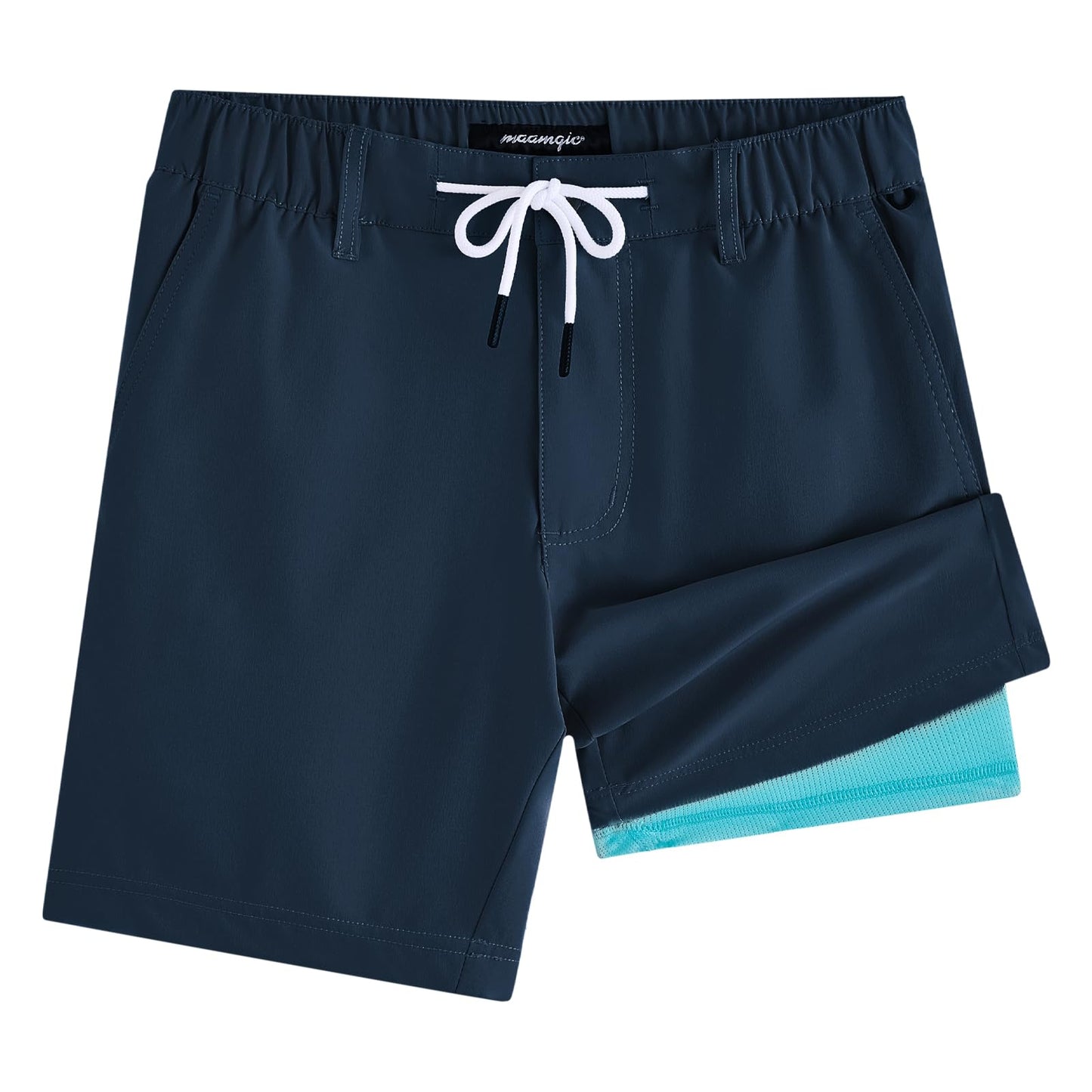 maamgic Boys Casual Shorts with Compression Liner & Zipper Pockets Stretch Fit School Uniform Shorts for Golf，Running Navy-Light Blue