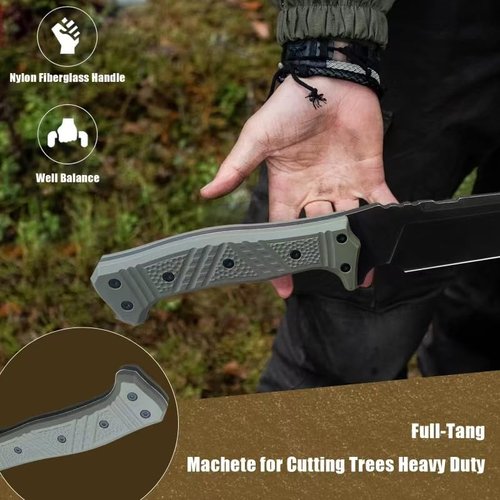 Camping Machete w Kydex Sheath for Cutting Trees Heavy Duty, DC53 Survival Machetes w Firestarter,Full Tang Nylon Fiberglass Handle,Bushcraft Knife for Yard Work, Hunting, Hiking