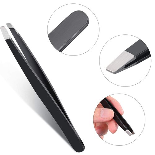 Mudder 12 Pcs Eyebrow Tweezers Set for Facial Hair Stainless Steel Slanted Tip Tweezers in Bulk for Men and Women(12 Pcs,Black)