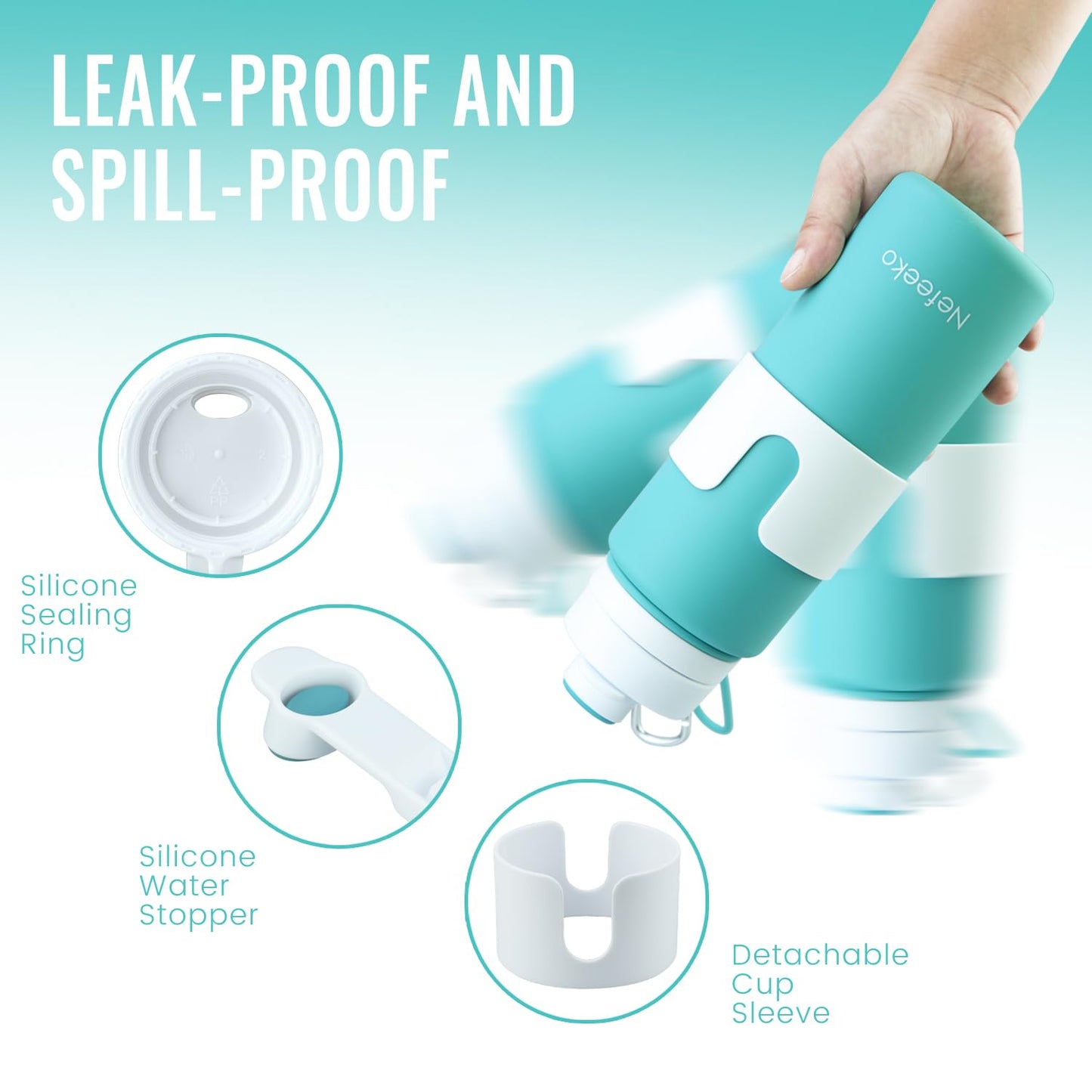 Nefeeko Collapsible Water Bottle, BPA Free 26oz Foldable Water Bottle for Travel Sports, Leak-Proof Spill-Proof Portable Water Bottles with Carabiner, Lightweight (Green)