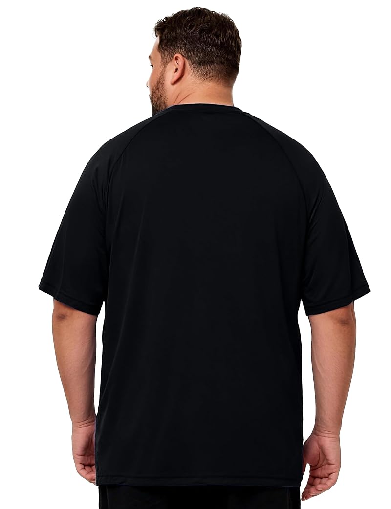 Men's Big & Tall Rash Guard Swim Shirt UPF 50+ Short Sleeve Black 4X-Large