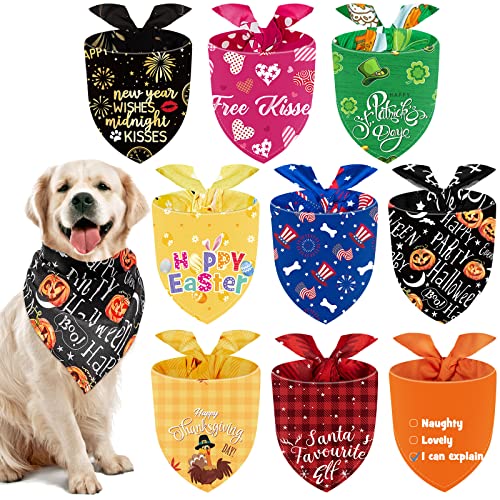 Cute Holiday Dog Bandanas Set - Adjustable Washable Large Dog Accessories