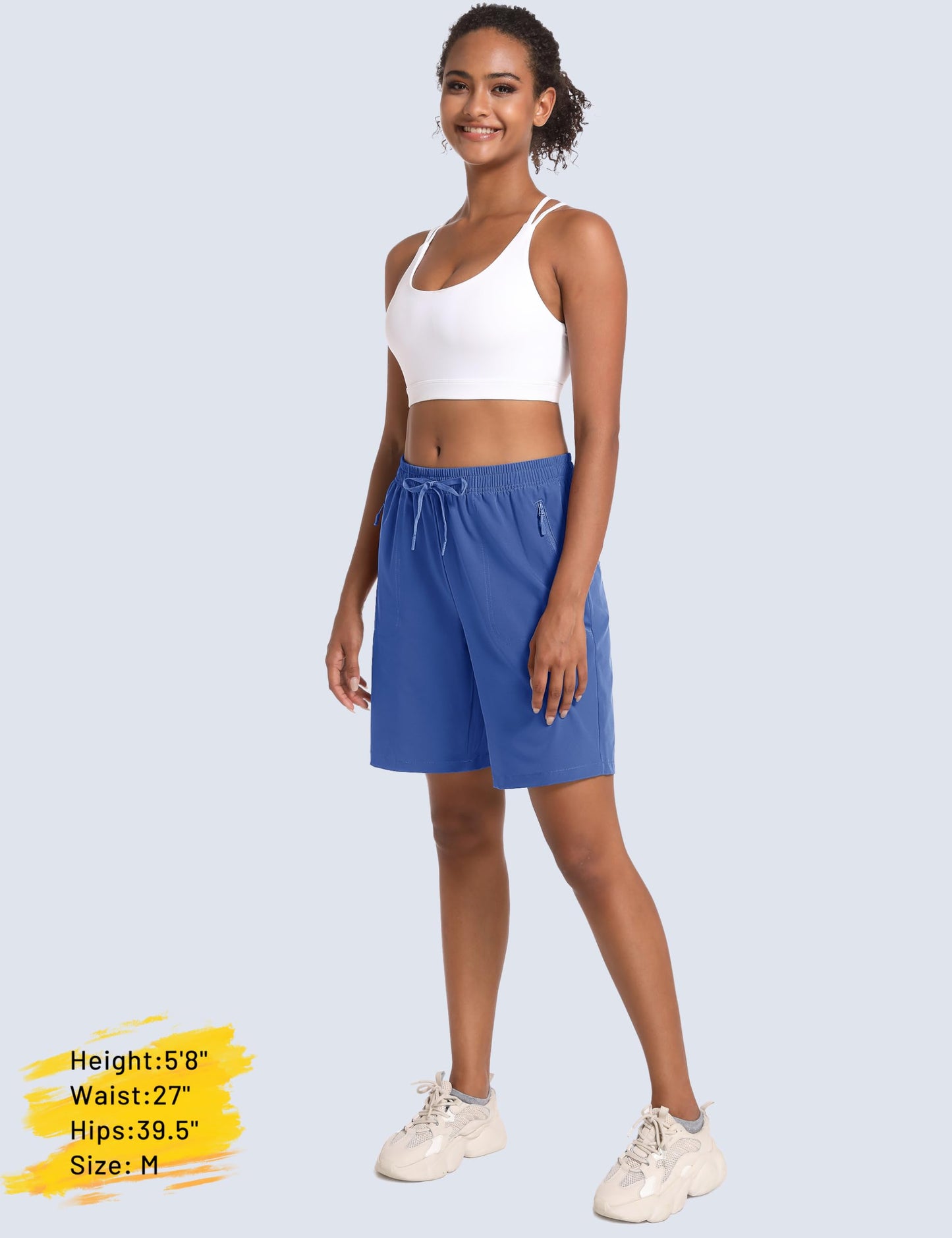 MAGCOMSEN Golf Shorts Women 8 Inch Inseam Hiking Shorts Lightweight Quick Dry Summer Athletic Blue Grey M