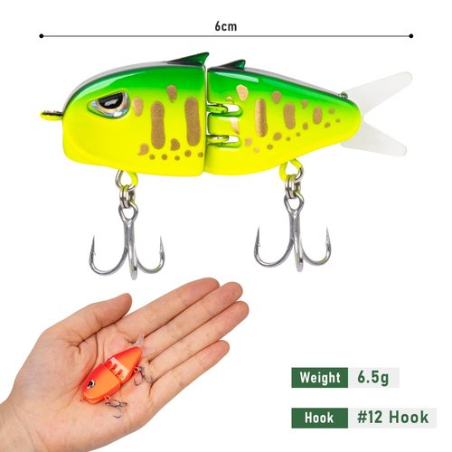 Xisakaca 7 Pcs Swimbait Fishing Lures, Slow Sinking Swimming Bait with Double Hook, Mini Multi Jointed Bass Pike Fishing Bait Tackle, 2.35" Hard Body Perch Glider