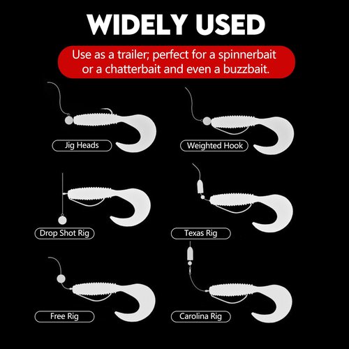 Eupheng Curly-Tail Swimbait Fishing Lure, Grub Saltwater Fishing Soft Bait Trailer, 2.3in/6cm, 2.7in/7cm Pack of 100PCS, for Bass Crappie Fishing