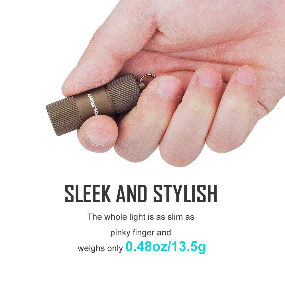 OLIGHT i1R 2 EOS 150 Lumens Tiny Rechargeable Keychain Flashlight EDC Mini LED Keyring Light with Built-in Battery for Camping Hiking Dog Walking etc (Desert Tan)