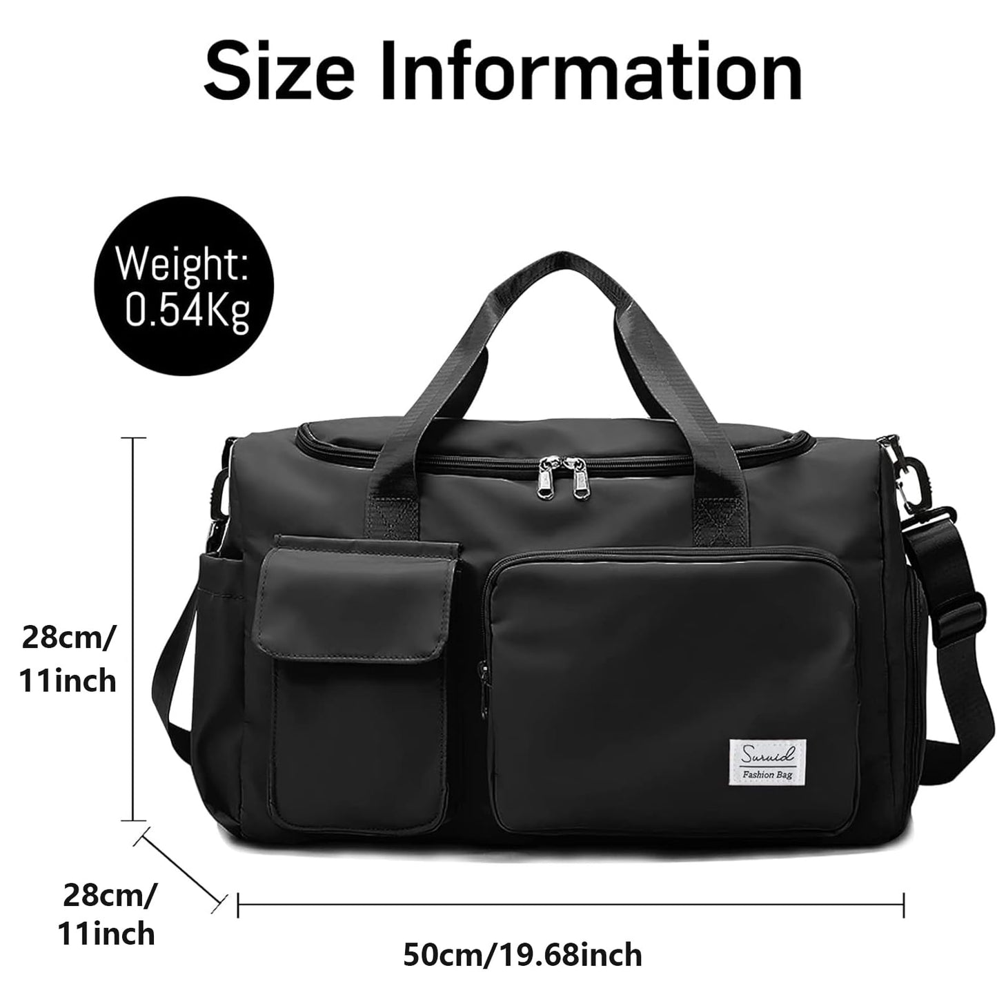 Suruid Sports Gym Duffel Bag with Shoes Compartment and Dry Wet Separated Pocket for Men and Women - Overnight Weekender Training Handbag Yoga Bag - Black