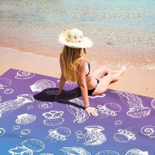 DPWCVM Beach Blanket Waterproof Sandproof Large Beach Mat 79" X 83" for 2-4 Adults Sand Free Mat Quick Drying,Durable with 4 Stakes & 4 Corner Pockets for Beach Travel Camping Hiking.(Purple)