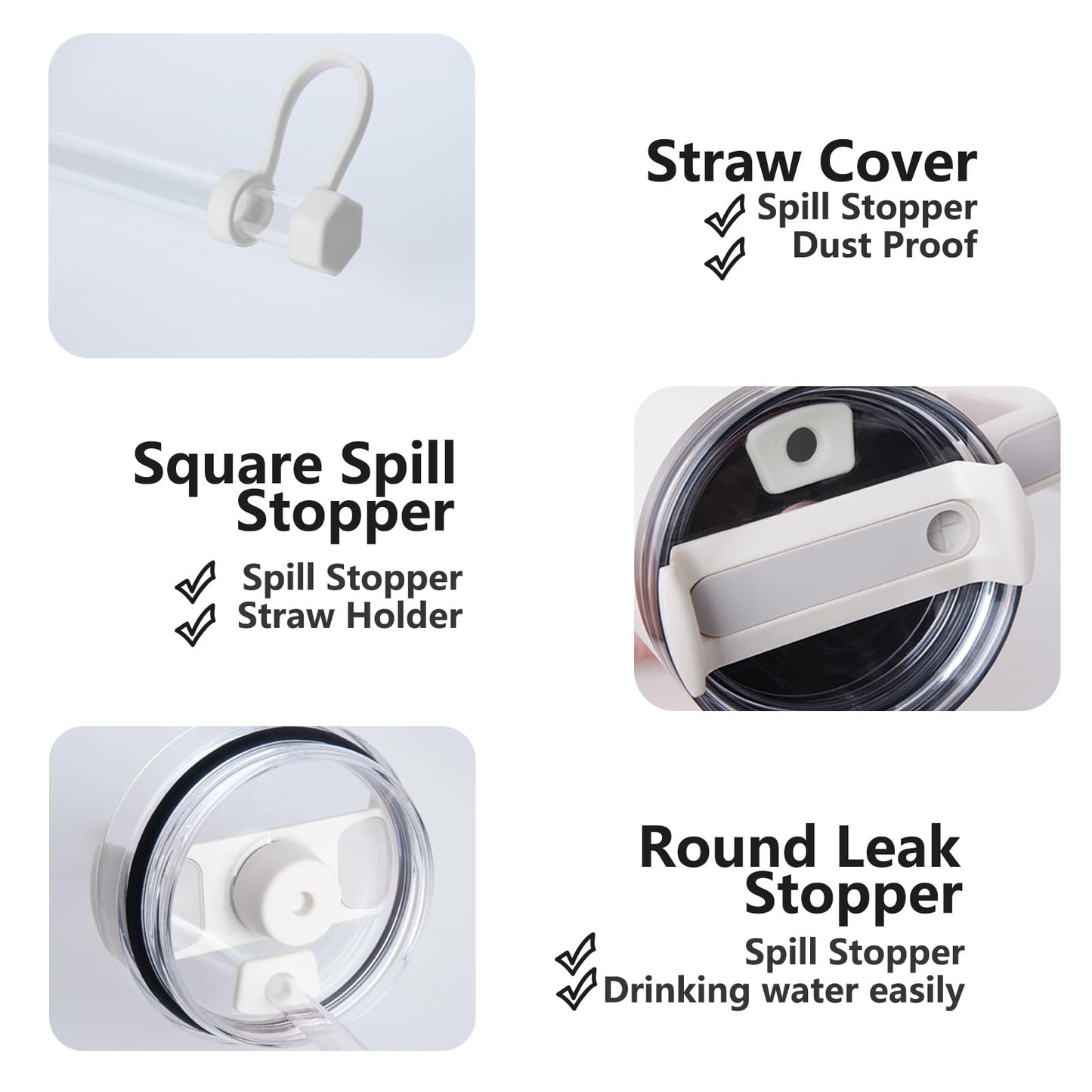Silicone Spill Stopper Set Compatible with Stanley Cup 2.0 30oz & 40oz with Straw Cover (Set of 2, Cream)