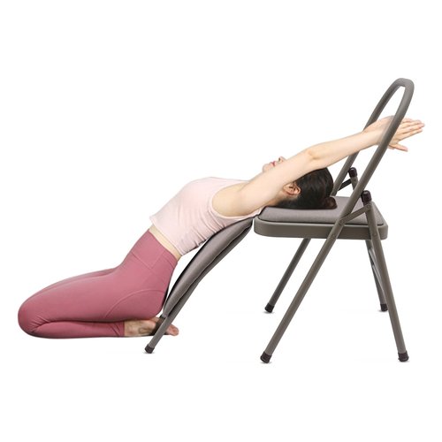 Foldable Yoga Auxiliary Chair Balance Handstand, Stool with Lumbar Support, Relieve Neck and Back 242 lbs, for Adults, Waist/Leg Exercises, Hip Movement, Meditation, Stretching,Home, Studio (Grey)