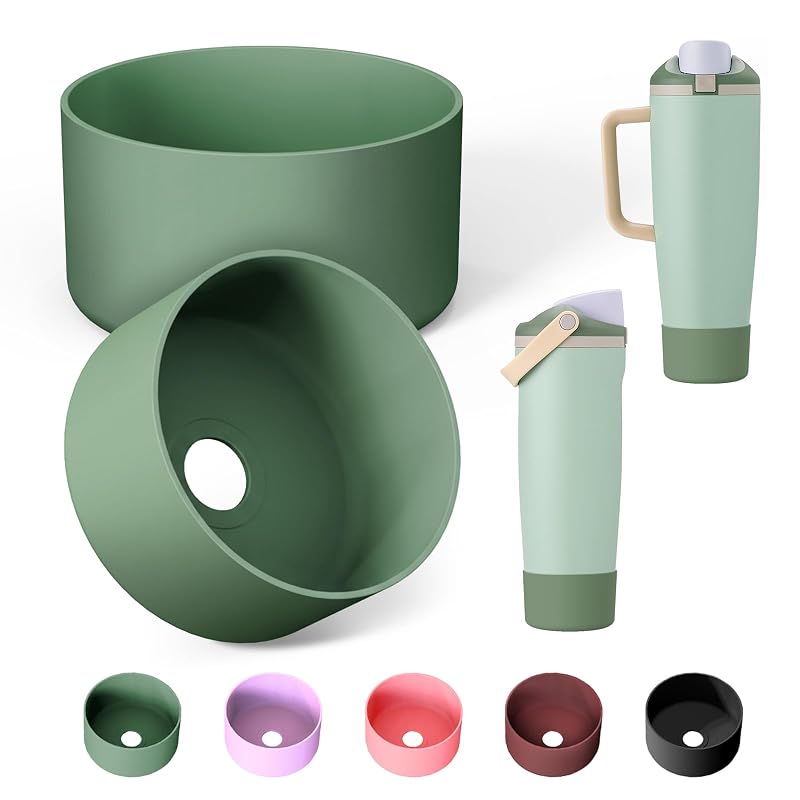 2 Pcs Silicone Boots for Owala FreeSip Sway 30oz/40oz - Anti-Slip Bottom Protectors (Dark Green)