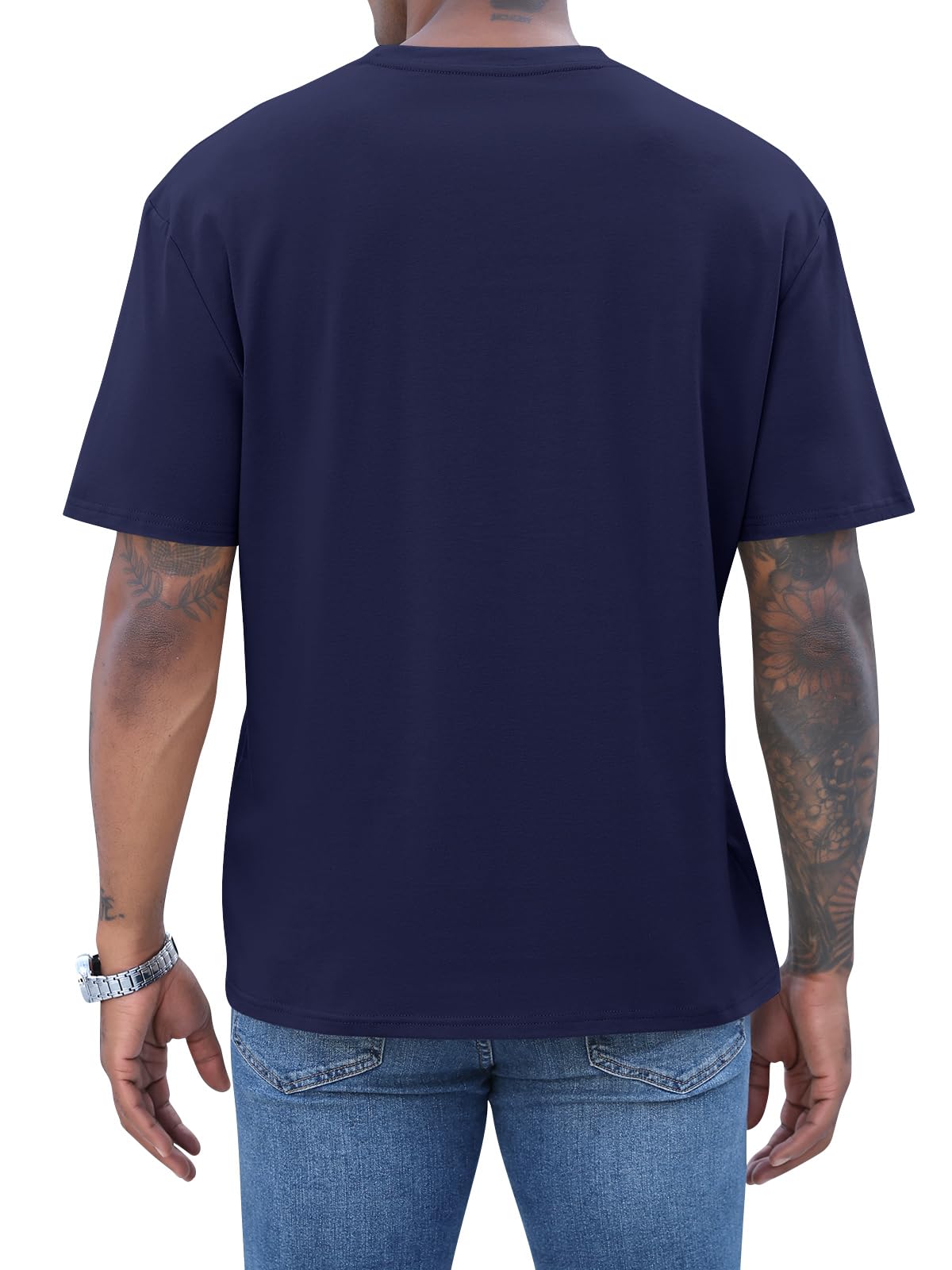 iudam Mens Short Sleeve T-Shirt Graphic Loose Fit Tee Crew Neck Palm Tree Summer Shirts (Navy Blue,XL)