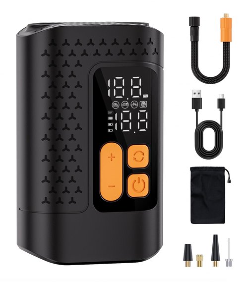 Electric Bike Pump, 160PSI Mini Bike Tire Pump, 4X Fast Bicycle Pump with Digital Pressure Gauge, Bike Air Pump with Presta Valves for Mountain Bike, Moto, Road Bike, Car and Balls