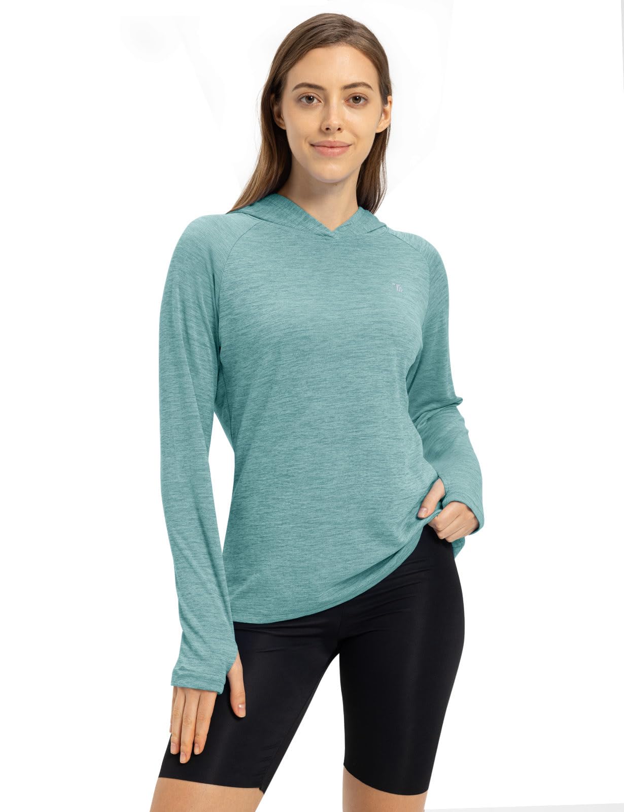 TBMPOY Womens UPF 50+ Sun Protection Hoodie Shirt Long Sleeve Fishing Hiking Outdoor UV Shirt Lightweight Light Cyan L