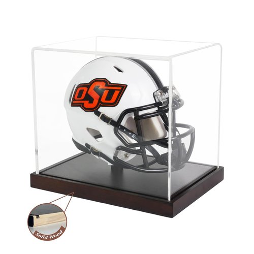 ZQYALPSID Mini Helmet Display Case, Acrylic Clear 1/2 Football Baseball Helmet Display Case, One Piece Collection Case with Wooden Base,Ideal Gift for Sports Fans and Enthusiasts (7×5.2×6 Inches)
