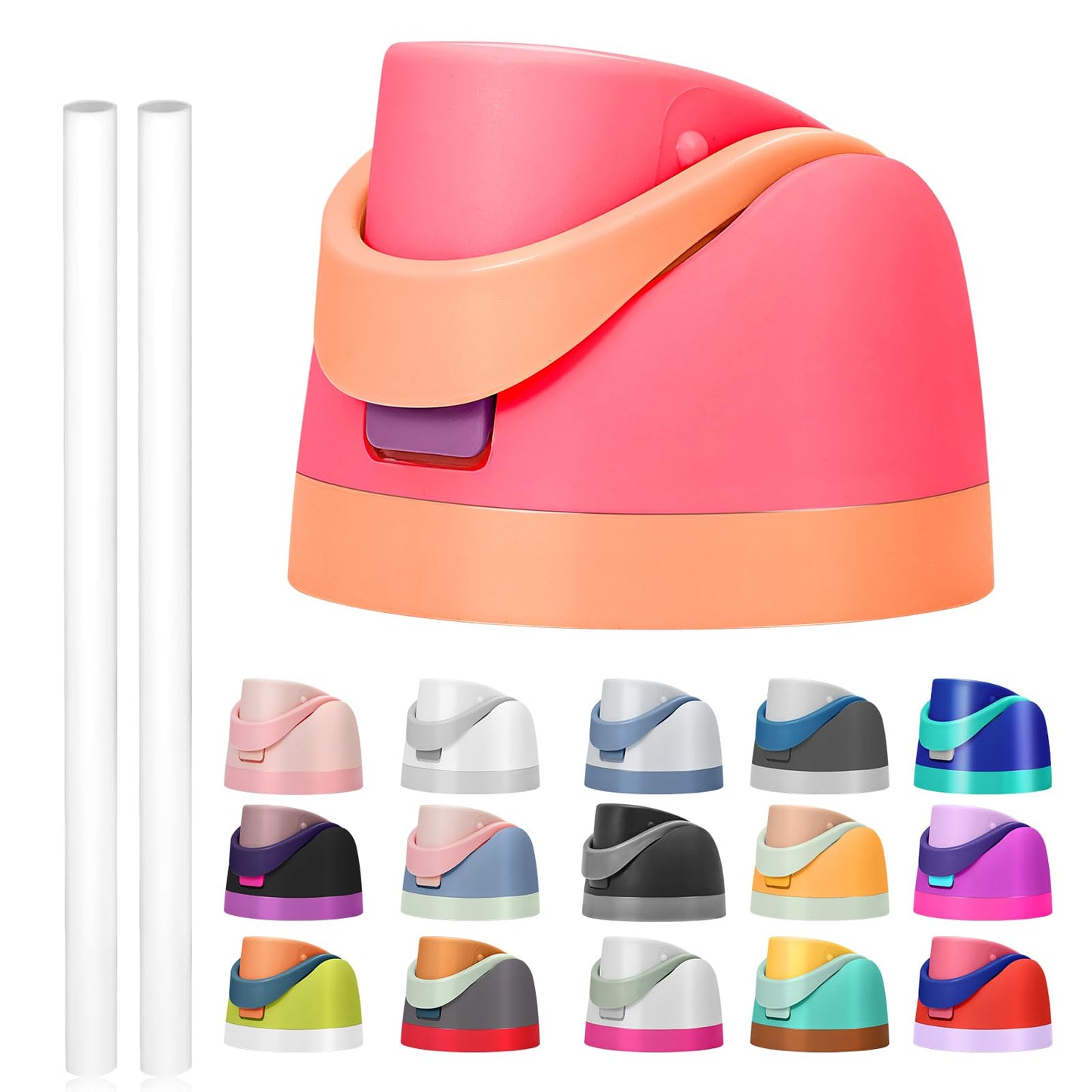 Replacement Lid for Owala Freesip, Compatible with Owala Cup 16oz 24oz 32oz 40oz, One Button Water Bottle Top Lid Replacement Accessory and Straws, Leakproof, BPA-Free (Orangepink)
