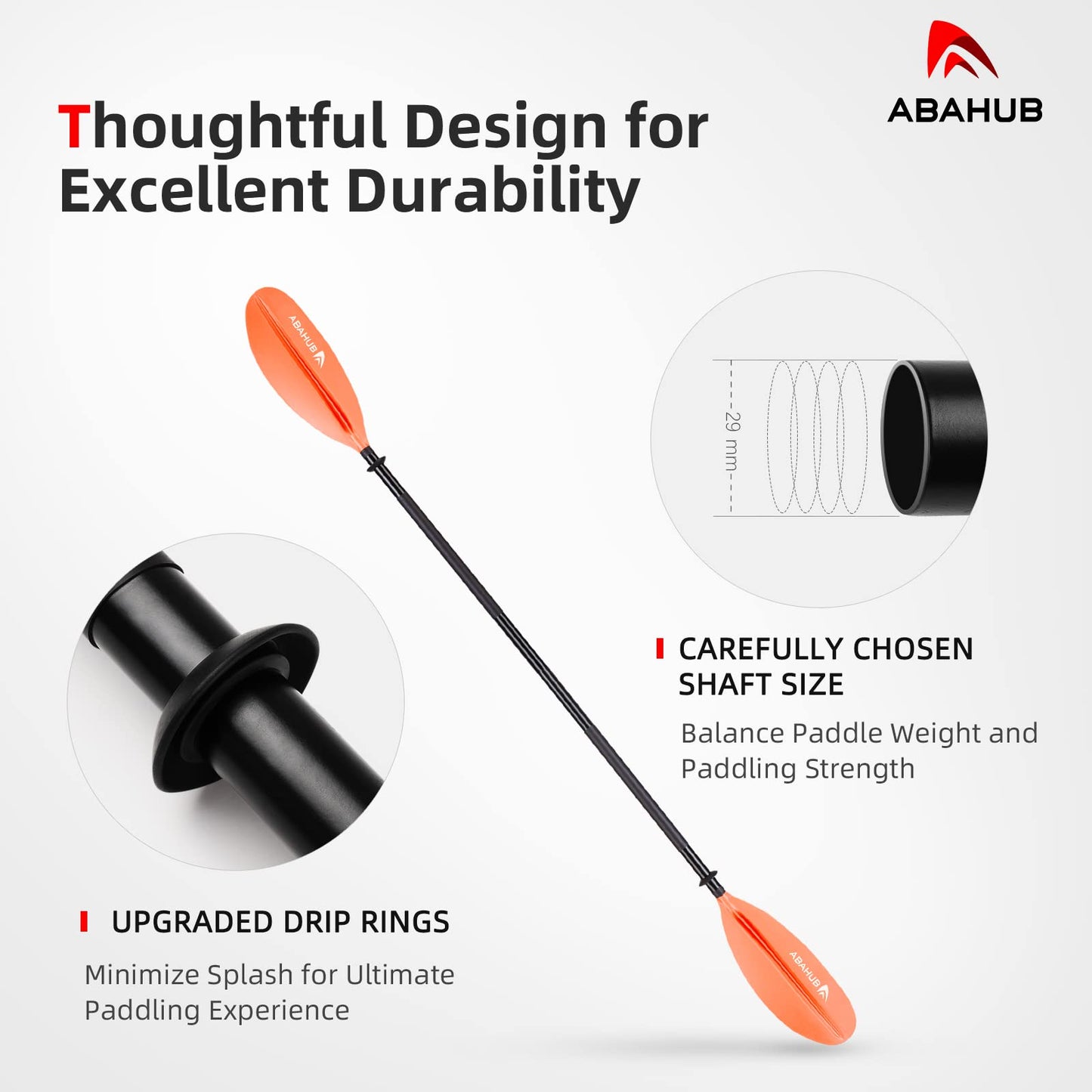 Abahub Kayak Paddle, 90.5 Inches Kayaking Oars for Boating, Canoeing with Extra Paddle Leash, Aluminum Alloy Shaft Orange Plastic Blades