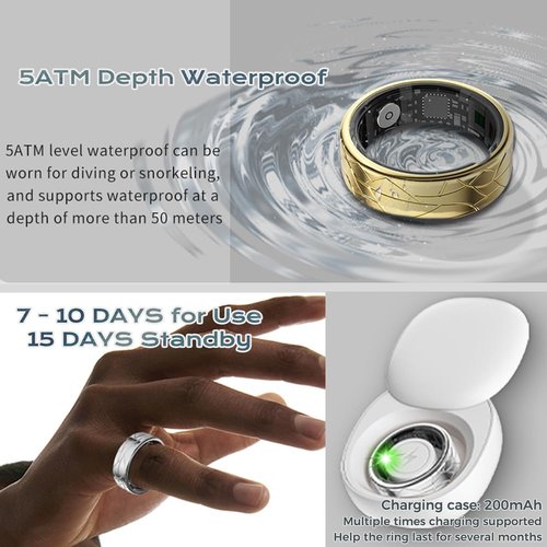 Smart Ring Fitness Tracker Sleep Tracking Heart Rate Monitor Pedometer, Waterproof Activity Tracker Fitness Ring Steps Counter, Gesture Controls for Short Video, 8 Days Last, Classical Silver, #9