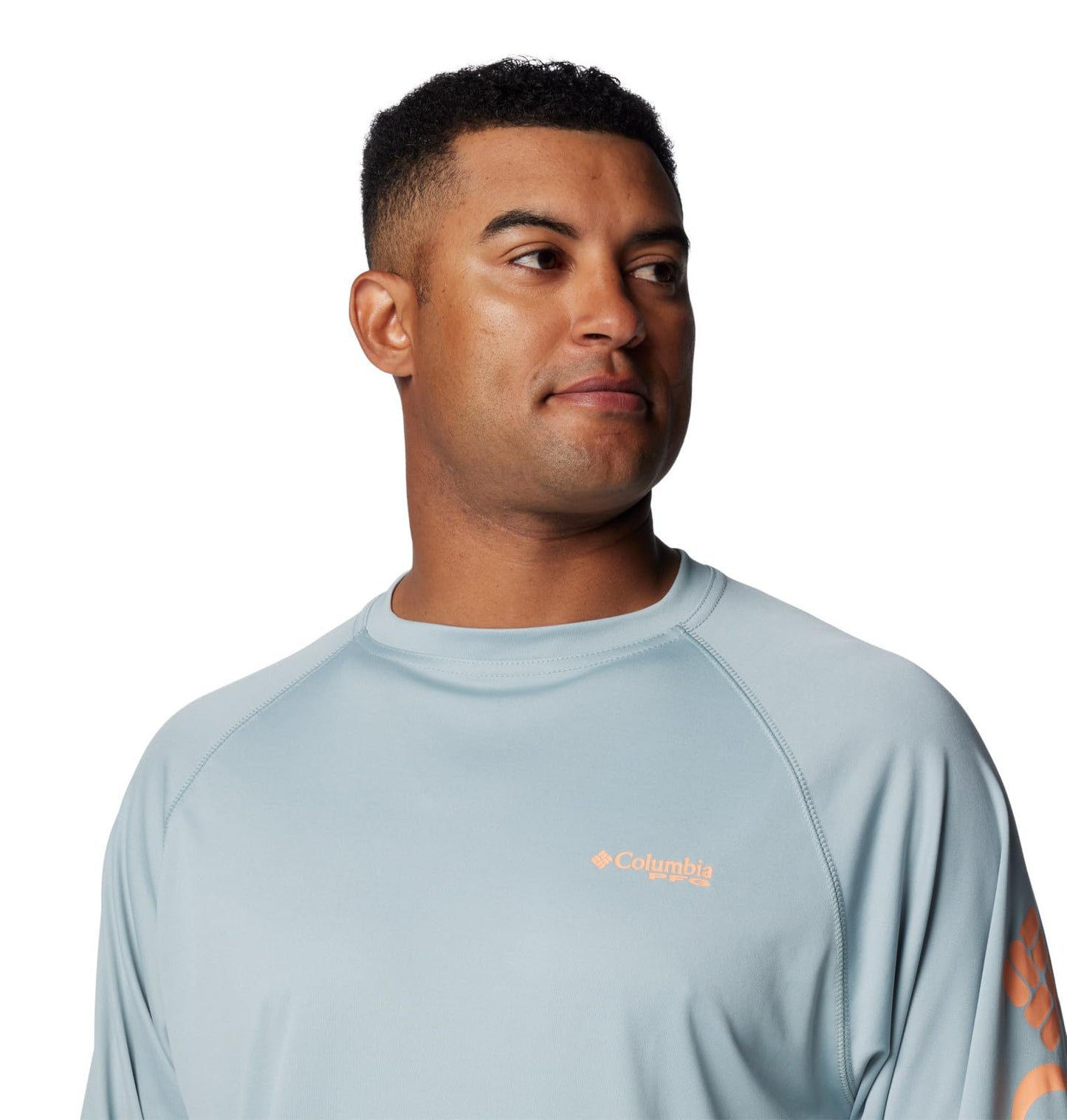 Columbia Men's PFG Terminal Tackle Long Sleeve Fishing Shirt, Crushed Blue/Bright Nectar Logo, 3X Tall