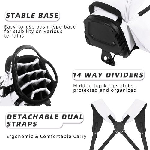LOVACE 14 Way Golf Stand Bag, Lightweight Golf Bag with Stand for Men and Women (White)