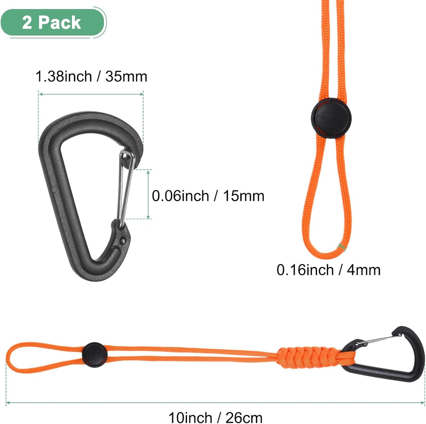 2-Pack Paracord Keychains with Clips, 10 Inch Braided Lanyard Strap D Ring Adjustable Buckle Backpack Accessories for Camping/Hiking/Fishing/Traveling/Outdoor [Orange]
