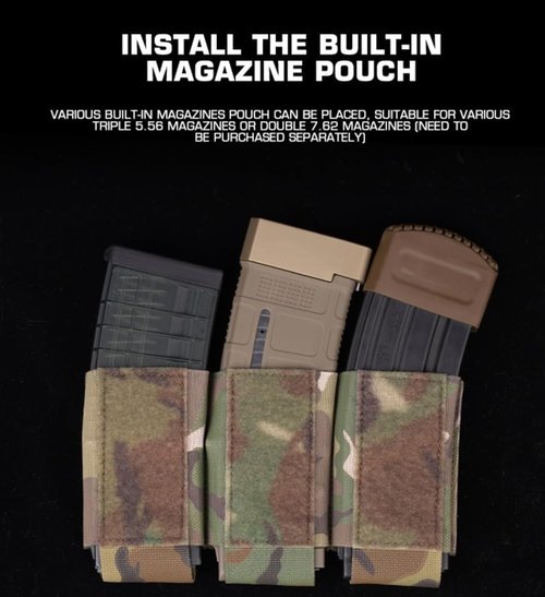Tactical Chest Rig Front Panel V5 PC Vest Front Plate with Built-in Mag Pouch Molle Fight Chassis Airsoft Accessories (BCP)