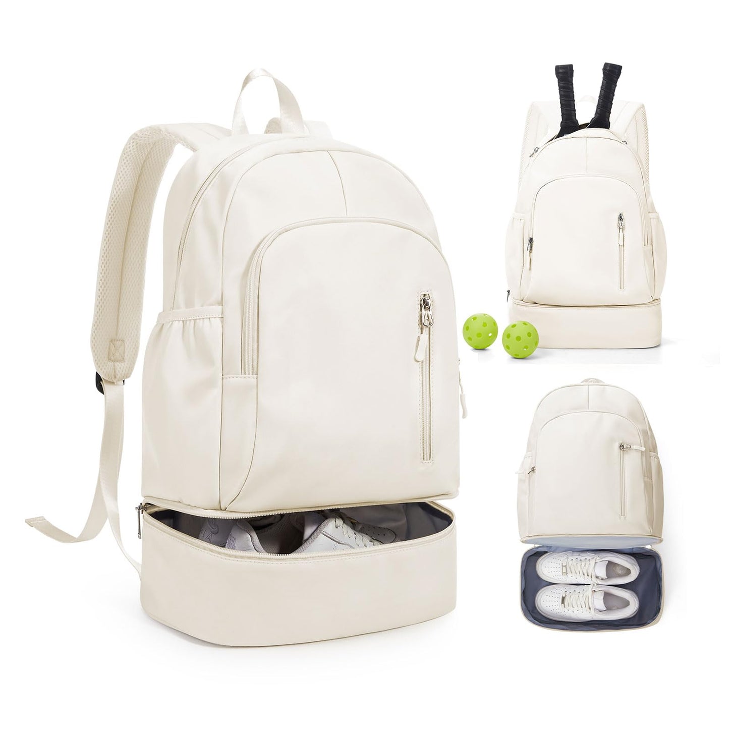 SEAFEW Small Gym Backpack for Women Men, Waterproof Gym Track Bag with Expandable Shoe Compartment, Lightweight Mini Casual Daypack Sports Back Pack for Travel Hiking Dance Yoga Fitness Track, White