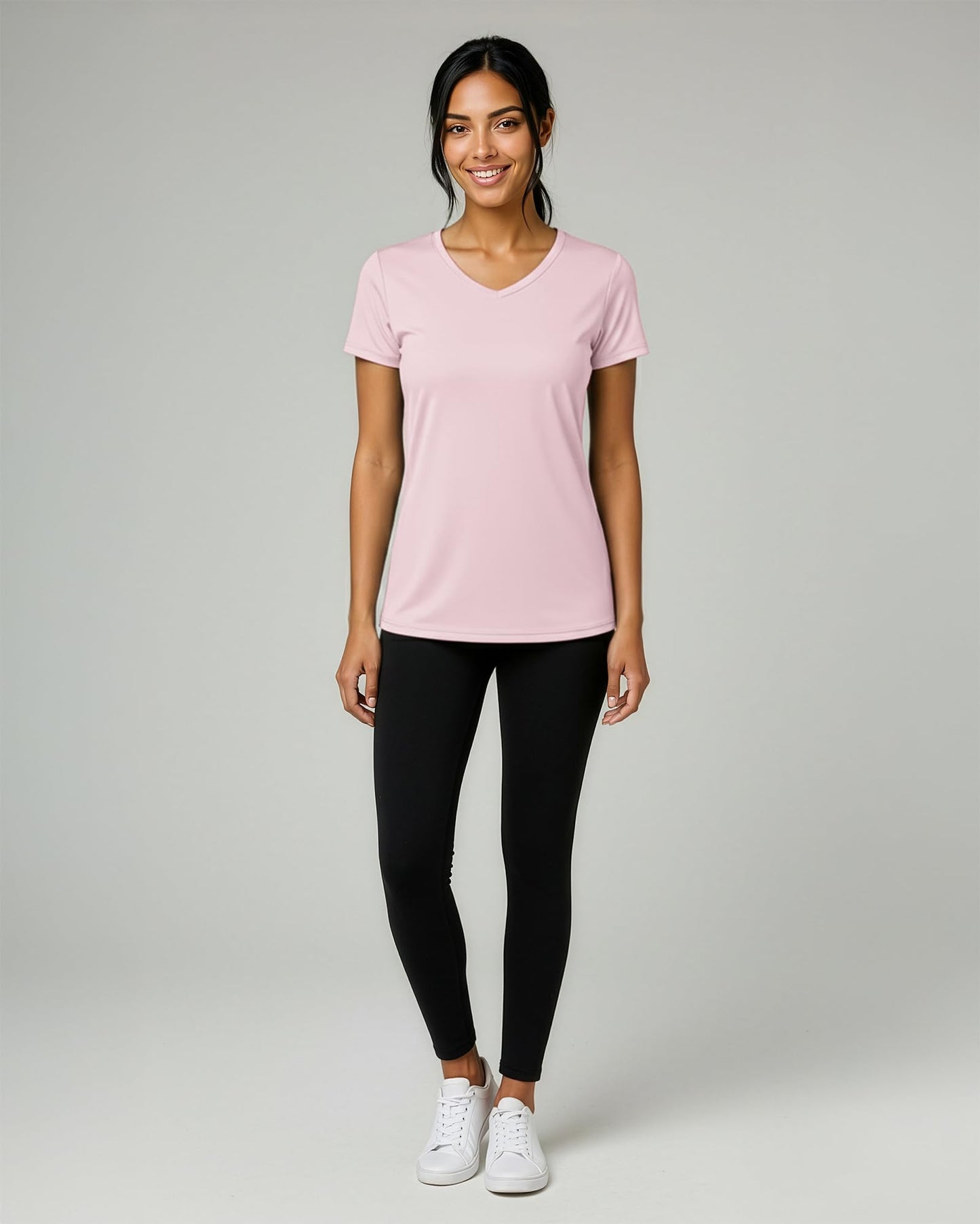 Real Essentials 5 Pack: Women's Dry-Fit Short Sleeve V Neck T Shirt Workout Fitness Yoga Top Tee (Available in Plus Size), Set 14, 3X