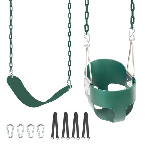 KINSPORY Toddler Swing Seat, Heavy-Duty High Back Fully Assembled Baby Swing, Iron Chain Eva Seat for Kids Indoor/Outdoor, Hanging Tree Straps for Quick Installation (Green)