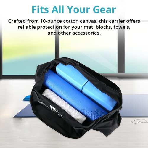 Wild Essentials Yoga Bag, Balance, Exercise tote, large mat carrier with shoulder strap and inside pocket, fits most yoga mats, Rugged 10 ounce, recycled cotton canvas (Black-Balanace)