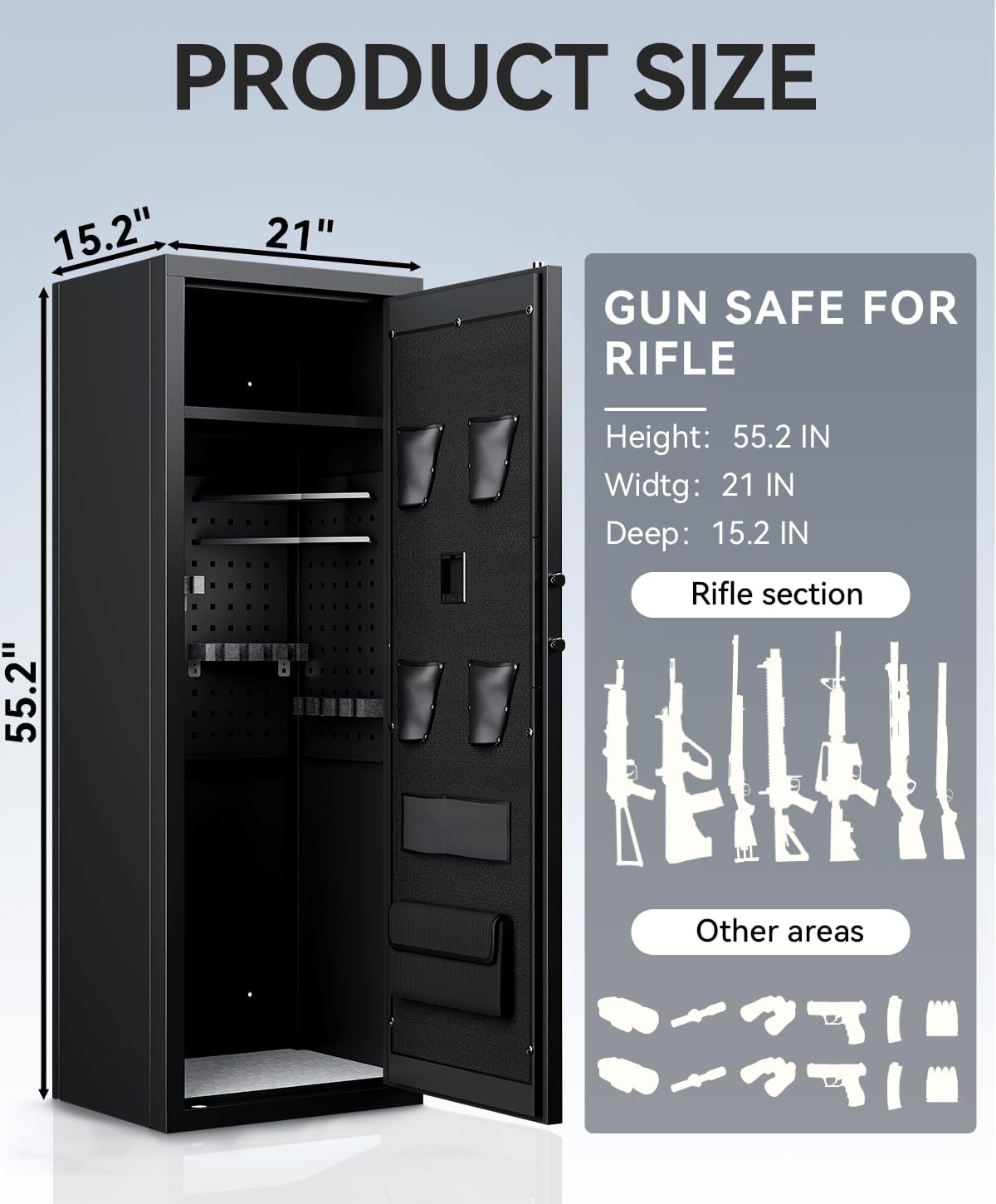 12-15 Gun Safe Gun Safe for Rifles and Pistols Large Rifle Safe Biometric Quick Access Fingerprint Gun Rifles and Password Lock Gun Safes & Cabinets with Adjustable Shelves